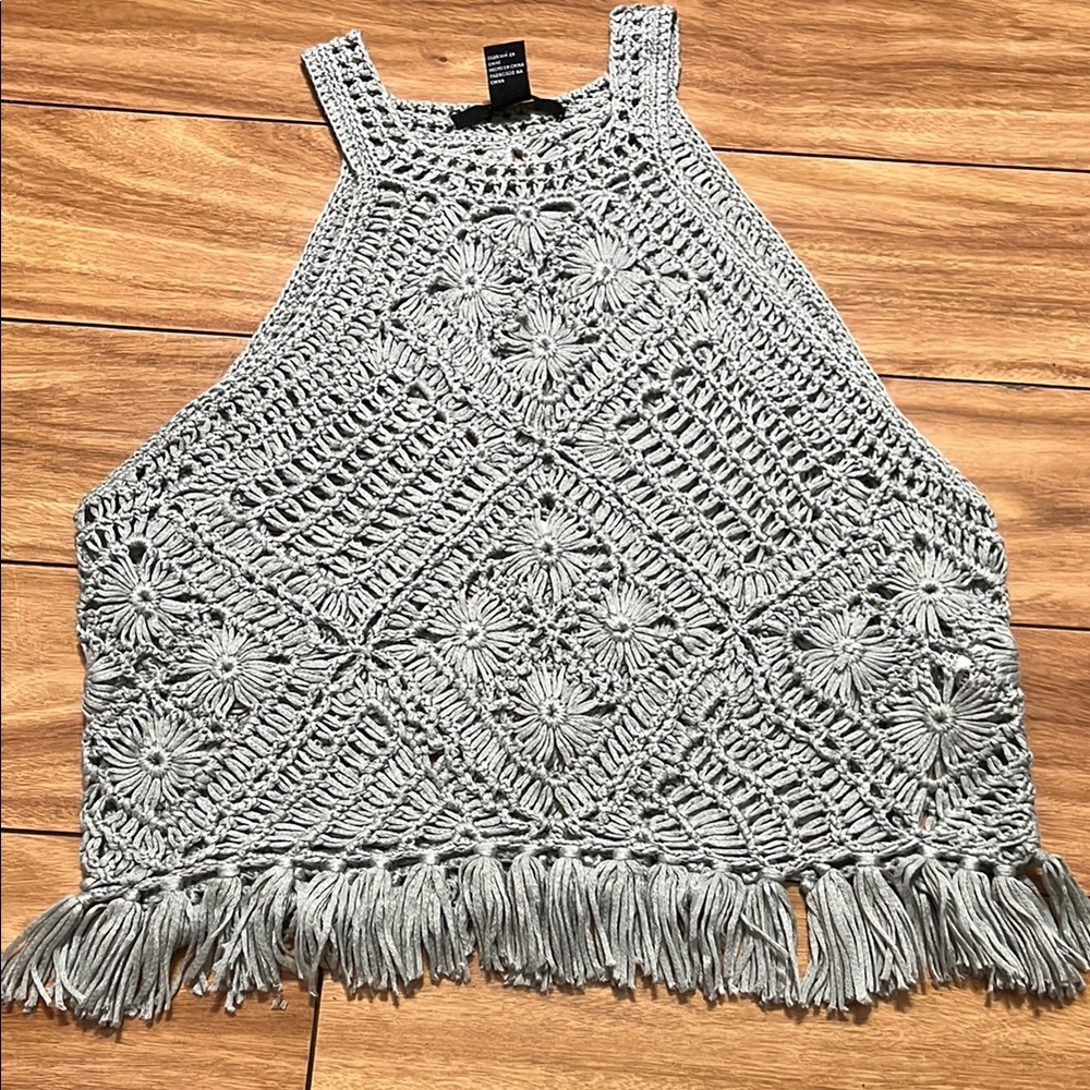 Forever 21 Silver Cropped Embellished Tank Top